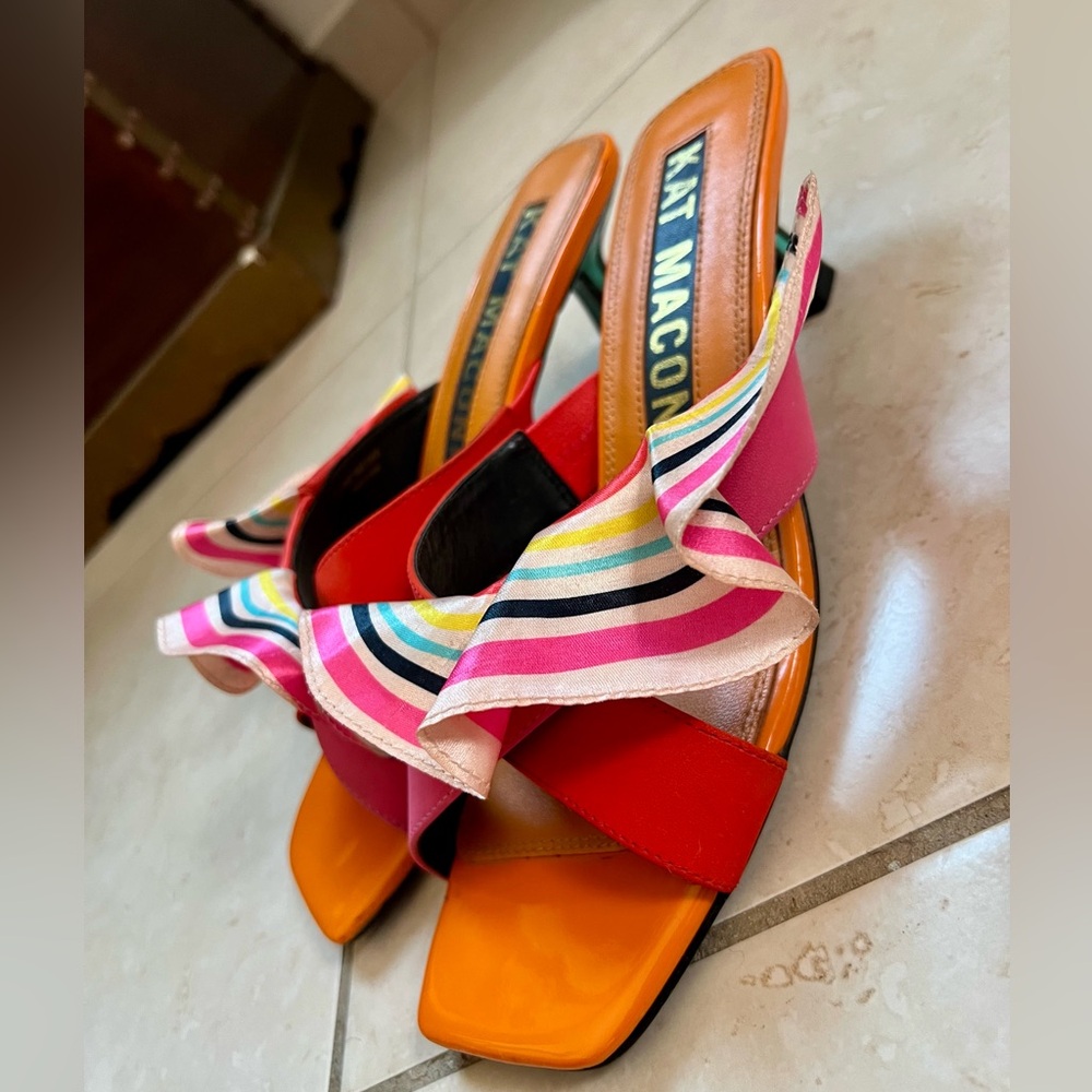 Kat Maconie Desiree “Dragonfruit Stripes” Ruffle Mule Sandals – US 9 - Picture 2 of 12